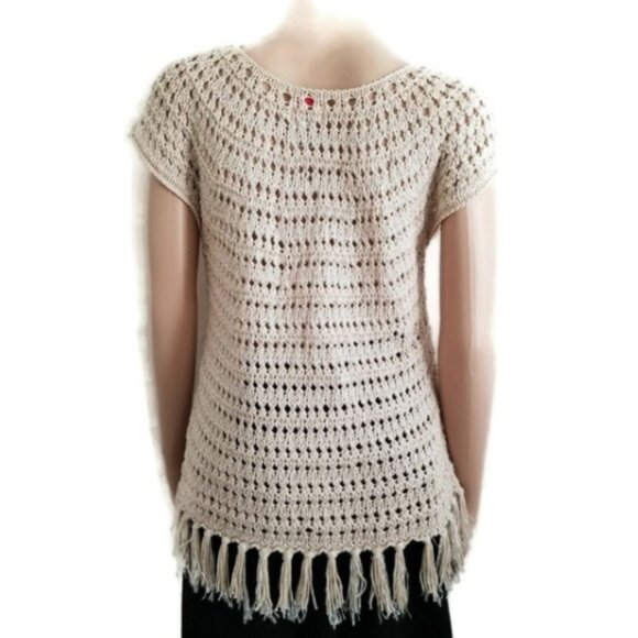 Ruby Rd. Women's Crochet Knit Fringe Tassel Hem Swim Cover-Up Top Size Medium - Picture 4 of 8